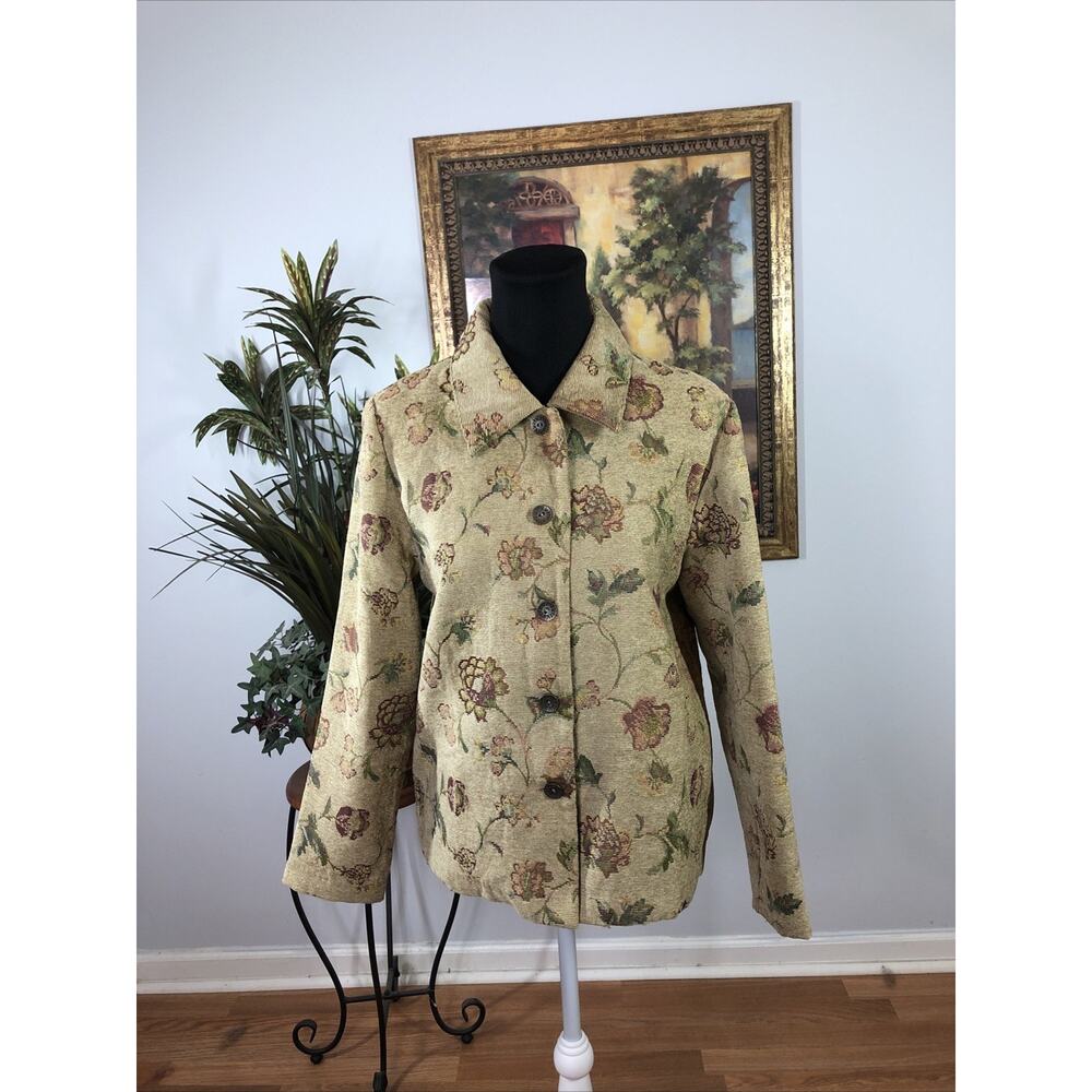 Studio Works Women Jacket 5 button Open Front Small Button-up Floral Feminine
